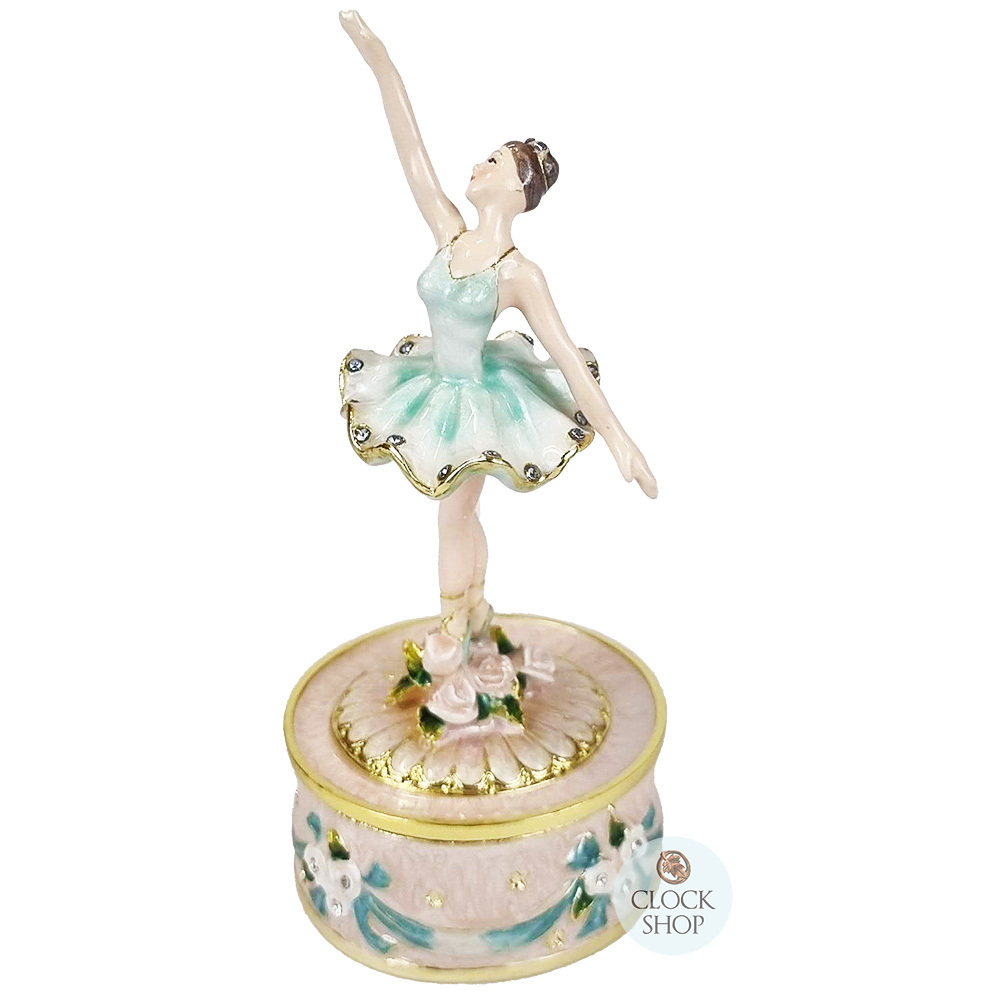Enamel Ballerina Music Box Figurine Blue With Pink Base - Tune Swan ...