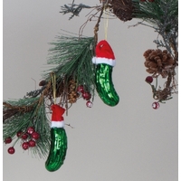 9cm Green Cucumber Pickle With Santa Hat Hanging Decoration image