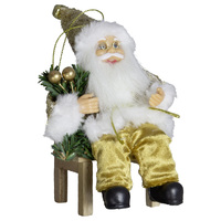 18cm Gold & White Santa Hanging Decoration- Assorted Designs image