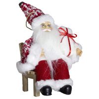 18cm Red & White Tartan Santa With Gift Hanging Decoration- Assorted Designs image