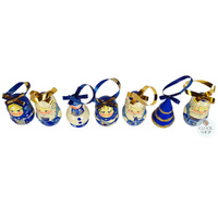 Russian Dolls Hanging Decoration- Blue & Gold 6cm (Set of 7) image