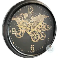 60cm Carta Black World Map Wall Clock With Moving Gears By COUNTRYFIELD image