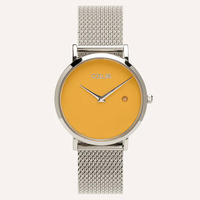 36mm Pankhurst Silver Watch With Saffron Yellow Dial + Yellow Band By Coluri image