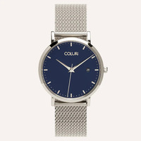 36mm Kahlo Silver Watch With Navy Blue Dial + Pink Band By Coluri image