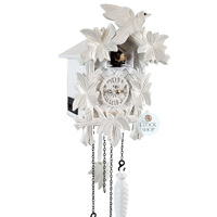 5 Leaf & Bird Battery Carved Cuckoo Clock White 22cm By ENGSTLER image