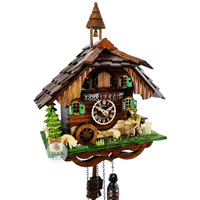 Farmer & Sheep Battery Chalet Cuckoo Clock 30cm By ENGSTLER image