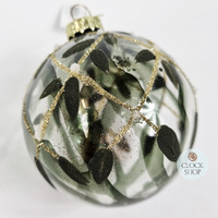 8cm Green Foliage Glass Bauble Hanging Decoration image