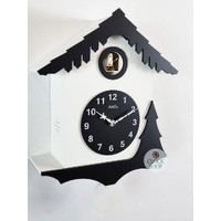 34cm Black & White Modern Battery Chalet Cuckoo Clock By AMS image