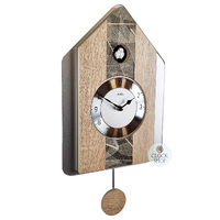 Natural Wood & Leaf Pattern Modern Battery Cuckoo Clock 34cm By AMS image