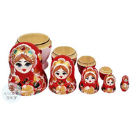 Floral Russian Dolls- Red & Pink Matte Finish 11cm (Set Of 5) image