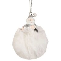 8cm Santa & Fluffy White Pom Pom Hanging Decoration- Assorted Designs image