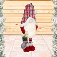 85cm LED Extendable Christmas Gnome With Tartan Hat - Grey or Red image