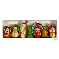 Russian Dolls Hanging Decoration- Green & Red 6cm (Set of 7) image