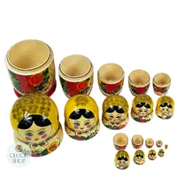 Semenov Russian Dolls- Yellow Scarf & Red Dress 26cm (Set Of 10) image