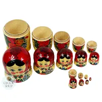 Semenov Russian Dolls- Red Scarf & Yellow Dress 24cm (Set Of 9) image