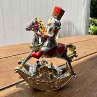 19cm Red & Silver Nutcracker On Rocking Horse Music Box (Flaws In Paint) image