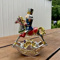 19cm Blue & Red Nutcracker On Rocking Horse Music Box (Minor Flaws In Paint) image