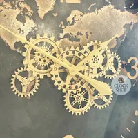 80cm Carta Black World Map Wall Clock With Moving Gears By COUNTRYFIELD image