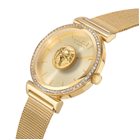 34mm Brick Lane Yellow Gold Womens Watch With Mesh Band & Champagne Dial By VERSACE image