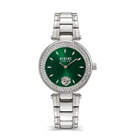 Gift Set- 36mm Brick Lane Crystal Silver Womens Watch With Green Dial & Bracelet By VERSACE image