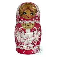 Floral Russian Dolls- Pink & White Matte Finish 16cm (Set Of 5) image