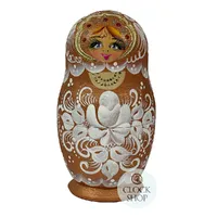 Floral Russian Dolls- Gold & White Matte Finish 16cm (Set Of 5) image