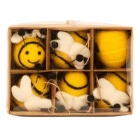 8cm Felt Bee Hanging Decoration (Set Of 6) image