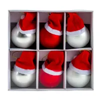 6.5cm Glass Bauble With Christmas Hat Hanging Decoration (Set Of 6) image