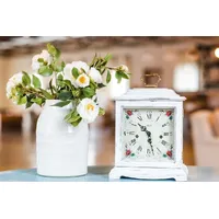 33cm White Mechanical Mantel Clock With Westminster Chime & Vintage Floral Dial By HERMLE image