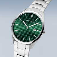 40mm Ultra Slim Collection Mens Watch With Green Dial & Stainless Steel Strap & Case By BERING image