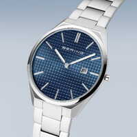 40mm Ultra Slim Collection Mens Watch With Blue Dial & Stainless Steel Strap & Case By BERING image