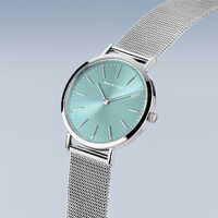 Gift Set- 34mm Classic Collection Pale Blue & Silver Womens Watch With Bracelet By BERING image