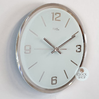 27cm White Round Mirrored Glass Wall Clock By AMS (Step Movement) image