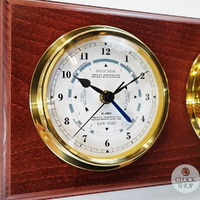 38cm Mahogany Nautical Weather Station With Quartz Time & Tide Clock & Barometer By FISCHER (Small Dent) image