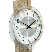 67cm Beech Pendulum Wall Clock With Stone Inlay & Silver Dial By AMS image