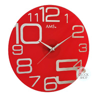 40cm Red Round Glass Silent Wall Clock By AMS (Small Scratch) image
