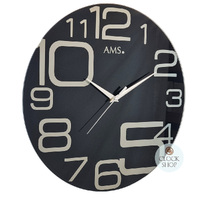 40cm Black Glass Silent Wall Clock By AMS image