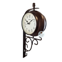 38cm Two-Sided Wrought Iron Wall Clock & Thermometer By AMS image