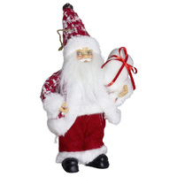 18cm Red & White Tartan Santa With Gift Hanging Decoration- Assorted Designs image