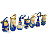 Russian Dolls Hanging Decoration- Blue & Gold 6cm (Set of 7) image