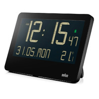 26cm Black LCD Digital Wall Clock With Temperature, Date & Alarm By BRAUN image