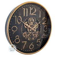 60cm Tasma Black & Gold Moving Gear Clock By COUNTRYFIELD image