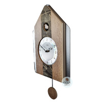 Natural Wood & Leaf Pattern Modern Battery Cuckoo Clock 34cm By AMS image