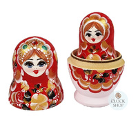 Floral Russian Dolls- Red & Pink Matte Finish 11cm (Set Of 5) image