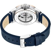 44mm Silver & Rose Gold Automatic Mens Watch With Skeleton Dial & Blue Leather Band By KENNETH COLE image