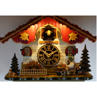 Beer Drinker & Water Wheel LED Battery Chalet Cuckoo Clock 30cm By TRENKLE image