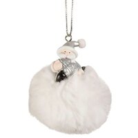 8cm Santa & Fluffy White Pom Pom Hanging Decoration- Assorted Designs image