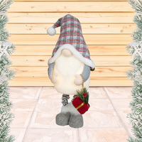 85cm LED Extendable Christmas Gnome With Tartan Hat - Grey or Red image