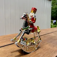 19cm Red & Gold Nutcracker On Rocking Horse Music Box (Minor Flaws In Paint) image