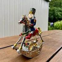 19cm Blue & Red Nutcracker On Rocking Horse Music Box (Minor Flaws In Paint) image